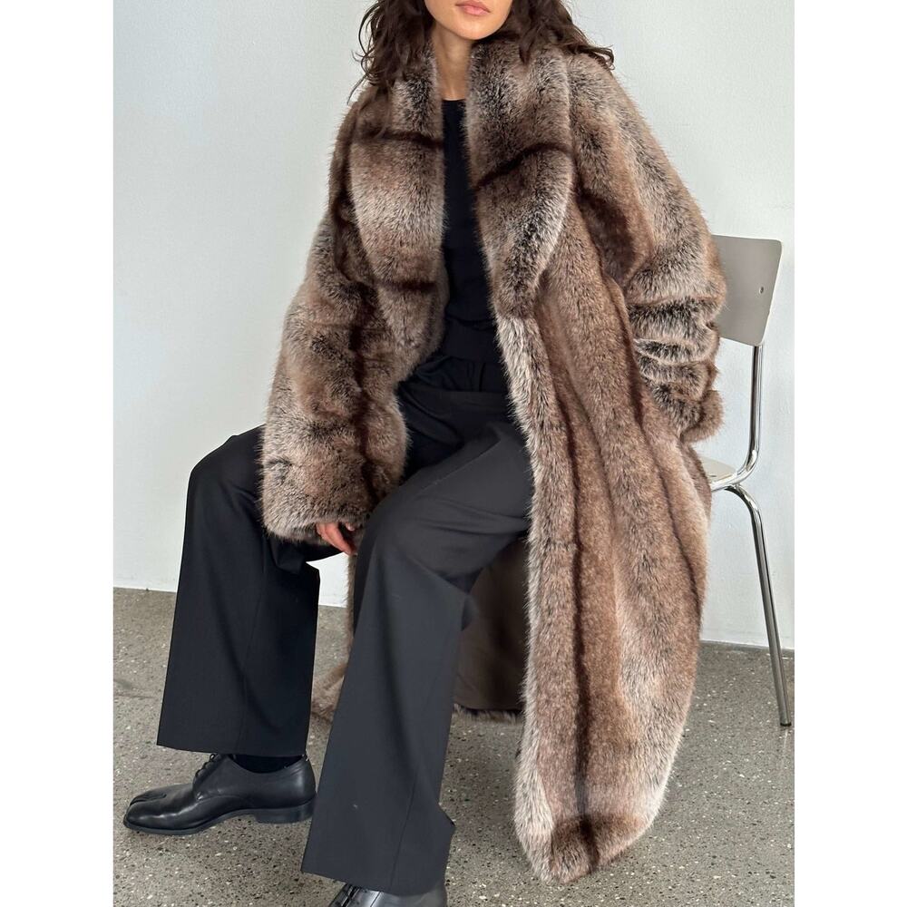 NEW Meotine Katha Faux Fur Coat Brown Oversized Luxe Minimalist Winter Statement